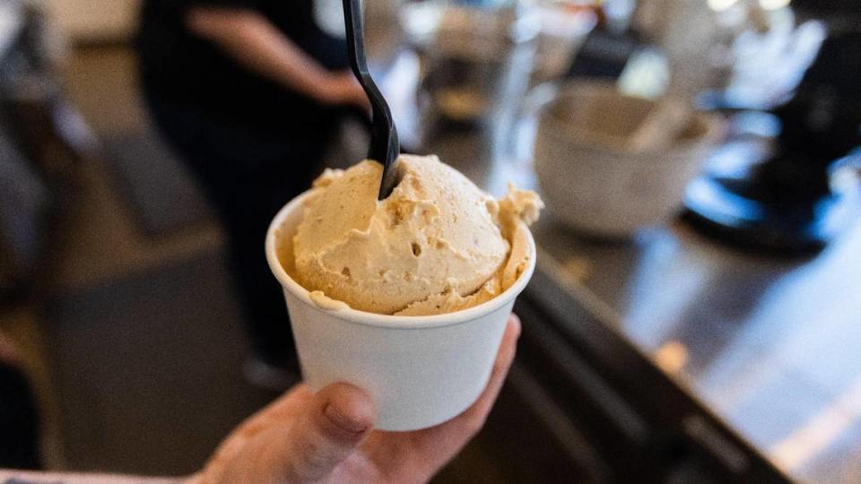 Coffee flavored ice cream from Buzzed Bull Creamery within Summit at Fritz Farm, which uses liquid nitrogen to make its ice cream. Buzzed Bull Creamery has closed, making it the second dessert spot to close at this location, the first being Steel City Pops in 2021. Marcus Dorsey/mdorsey@herald-leader.com