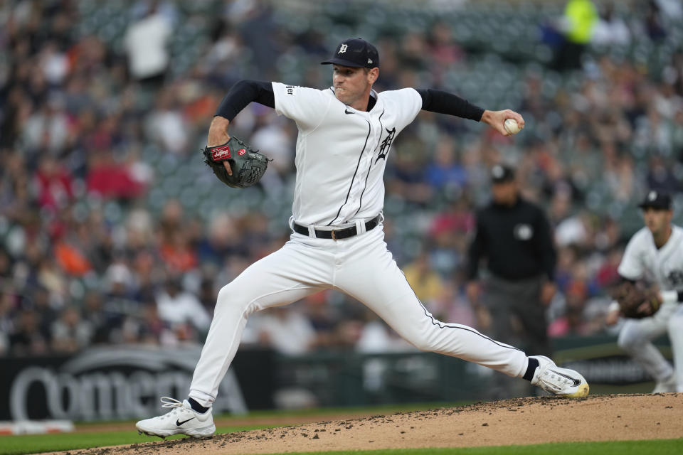 Detroit Tigers pitcher Joey Wentz throws against the Cincinnati Reds in the second inning of a baseball game, Tuesday, Sept. 12, 2023, in Detroit. (AP Photo/Paul Sancya)