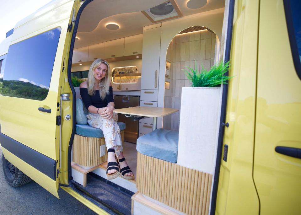 Abbe Minor in her converted van.