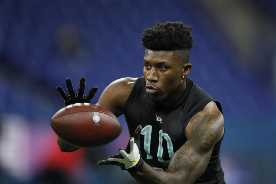 FILE - In this March 1, 2020, file photo, TCU defensive back Jeff Gladney runs a drill at the NFL football scouting combine in Indianapolis. Gladney was chosen by the Minnesota Vikings in the first round of the NFL draft. (AP Photo/Charlie Neibergall, File)