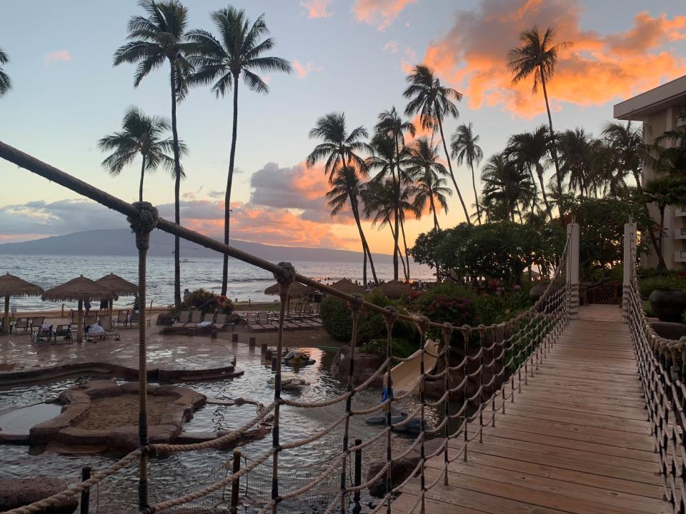 Sunset from the Hyatt Regency Resort on Kaanapali Beach on the Hawaiian island of Maui.