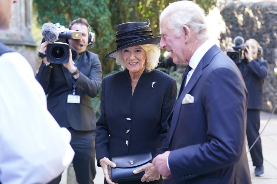 King Charles III and the Queen Consort arrive at Llandaff Cathedral in Cardiff, for a Service of Prayer and Reflection (PA)