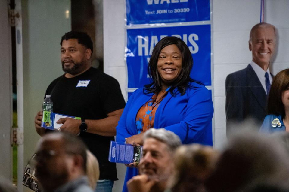 People gathered at the Buncombe County Democratic Party headquarters to watch the presidential debate, September 10, 2024.