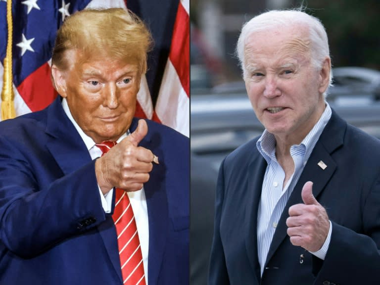 El magnate republicano Donald Trump y el presidente estadounidense Joe Biden (der.) coinciden en campaña en Nueva York (TANNEN MAURY)
