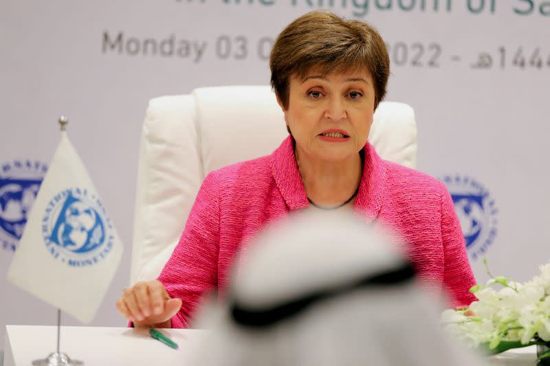 FILE PHOTO: The International Monetary Fund Managing Director, Kristalina Georgieva, speaks at a conference in Riyadh