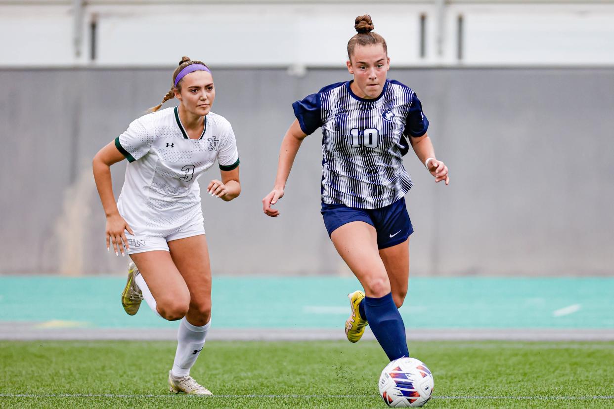 Edmond North’s Rylee McLanahan (10) works to the goal during the Class 6A girls state championship soccer game between Edmond North and Norman North at Taft Stadium in Oklahoma City, on Saturday, May 11, 2024.