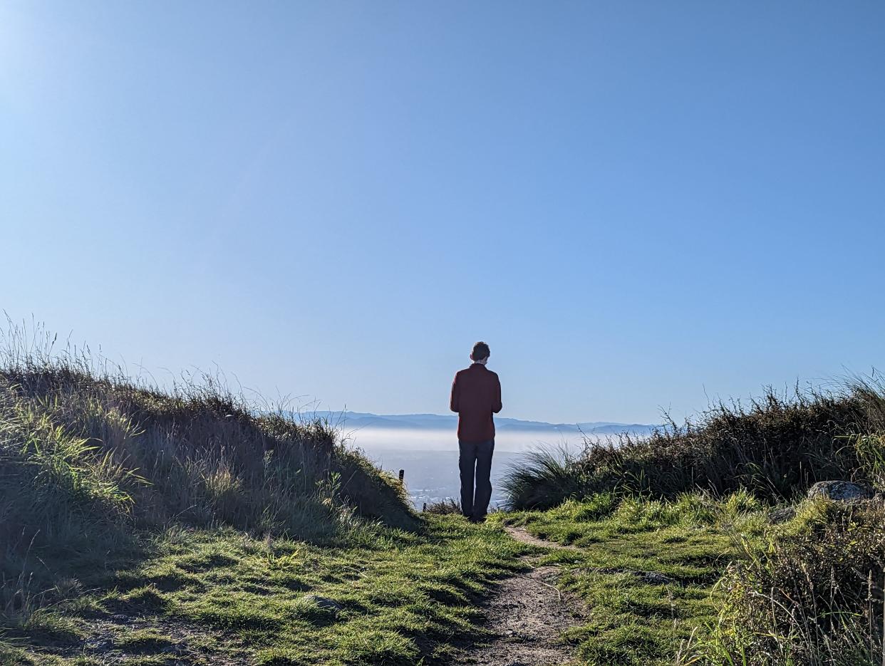 Aren Elliott looks at the Pacific from Sugarloaf Scenic Preserve in Christchurch, New Zealand.