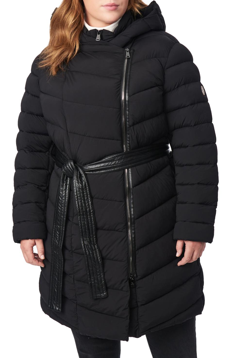 Asymmetrical Zip Belted Puffer Coat