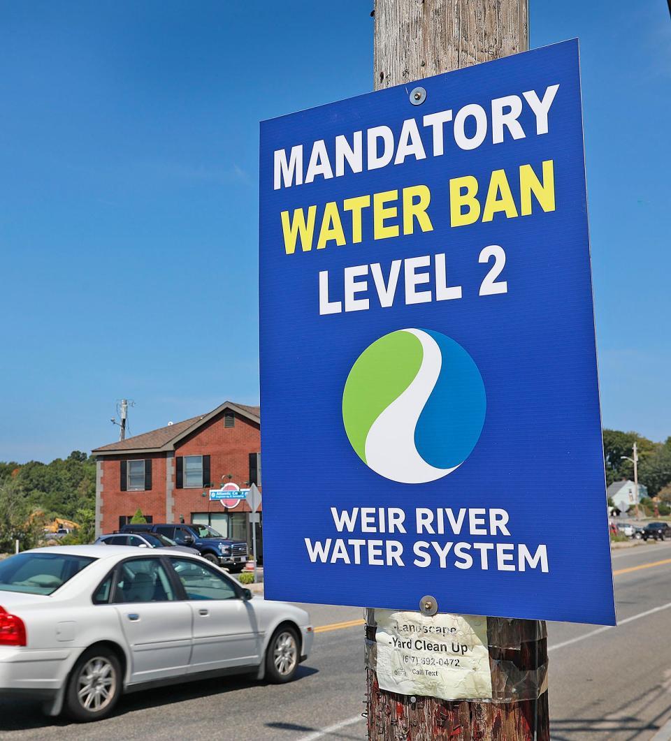 A sign warning homeowners not to use water during this years drought at West Corner in Hull on Monday, Aug. 29, 2022.