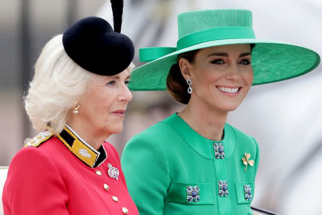 <p>Chris Jackson/Getty </p> Queen Camilla and Kate Middleton at Trooping the Colour on June 17, 2023.