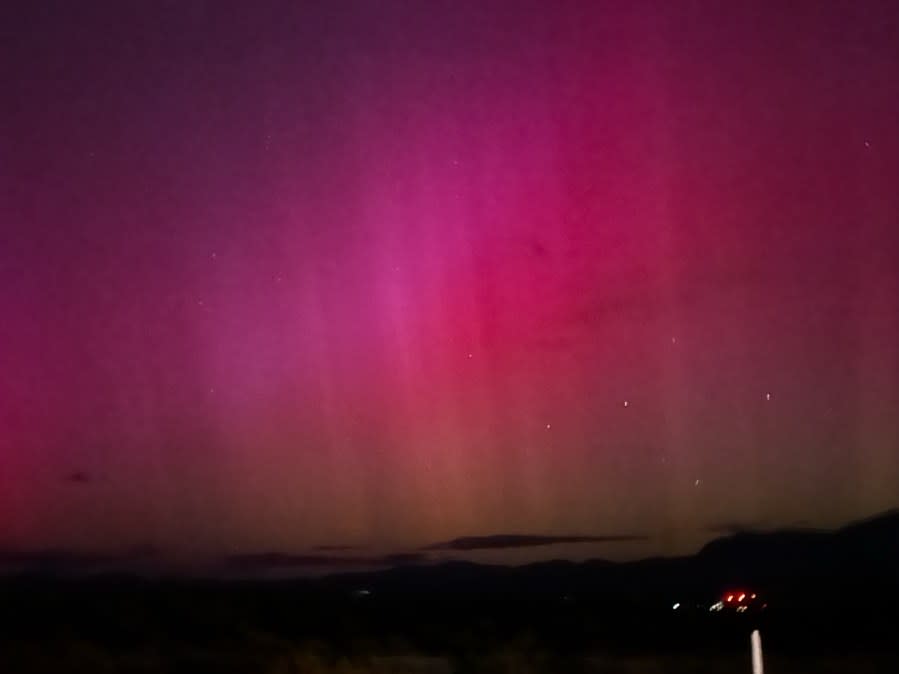 The Aurora Borealis visible 10 minutes outside of Las Vegas, near Kyle Canyon. (Traci Wilson/KLAS)