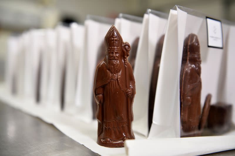 A St Nicholas chocolate is seen at the workshop of Belgian chocolate maker Marcolini, in Brussels