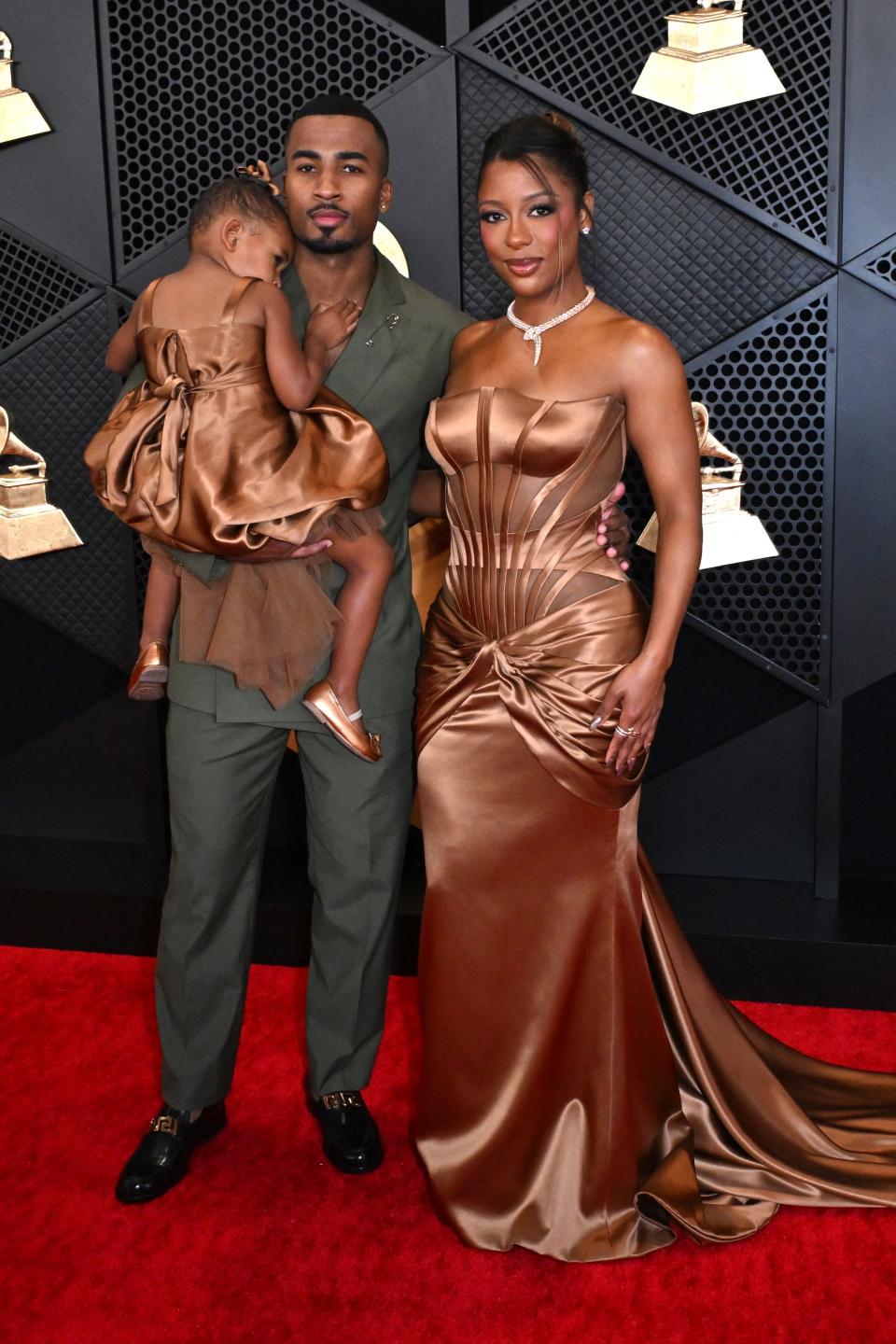 Hazel Monét Gaines, John Gaines, and Victoria Monet attend the 2024 Grammys.