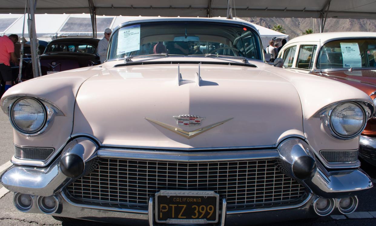 1957 Cadillac coupe at McCormick's 72nd Palm Springs Classic Car Auction in Palm Springs, Calif., on Feb. 25, 2022.