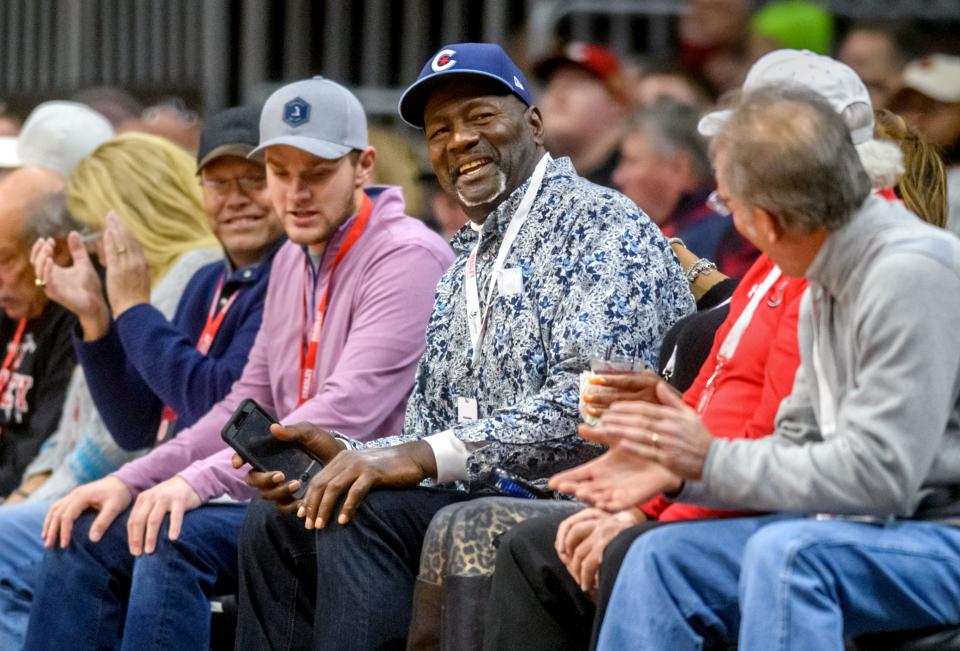 MLB Hall of Famer and retired Chicago Cubs pitcher Lee Smith chats with fans during a game between Bradley and SIU-Edwardsville on Saturday, Dec. 4, 2021 at Carver Arena.