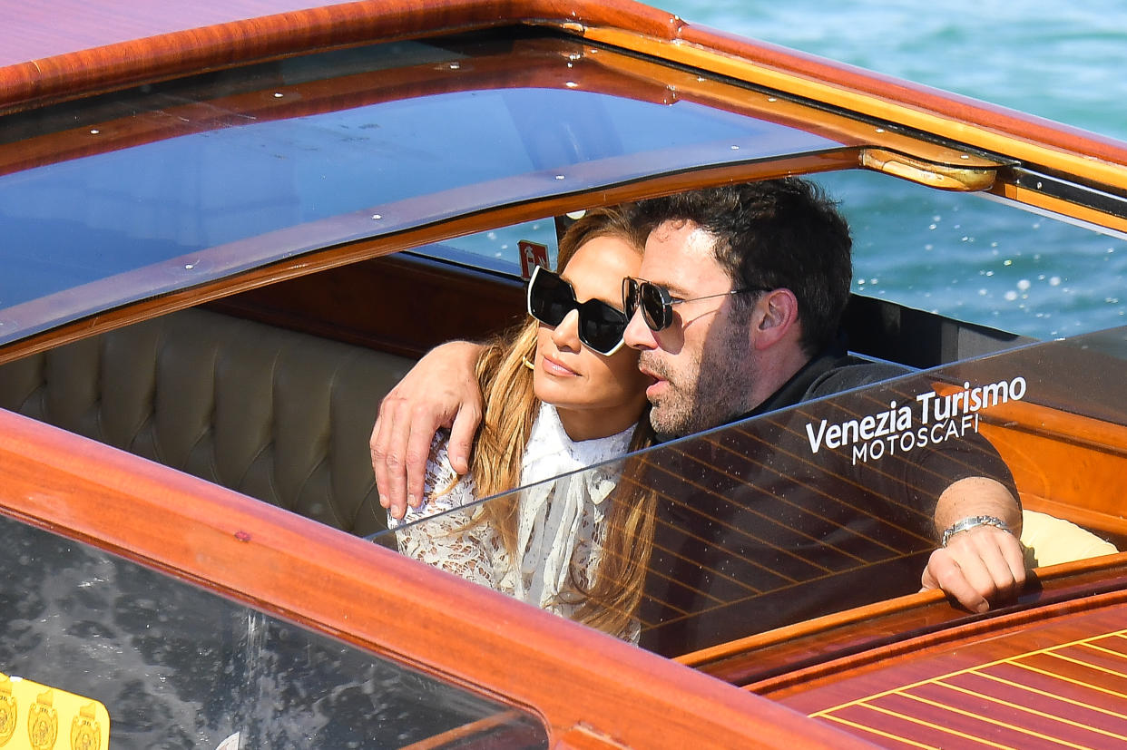 Jennifer Lopez and Ben Affleck arrive at the 78th Venice International Film Festival on September 09, 2021 in Venice, Italy. 