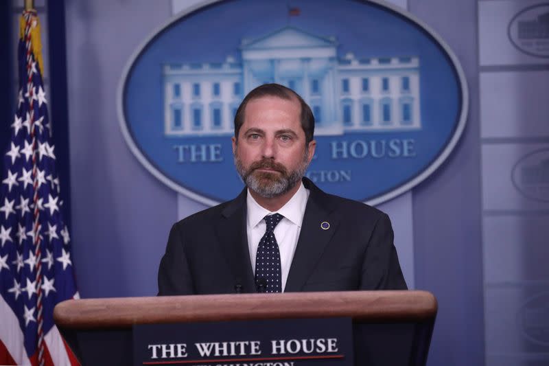 U.S. Health and Human Services Secretary Azar addresses White House briefing on coronavirus in Washington