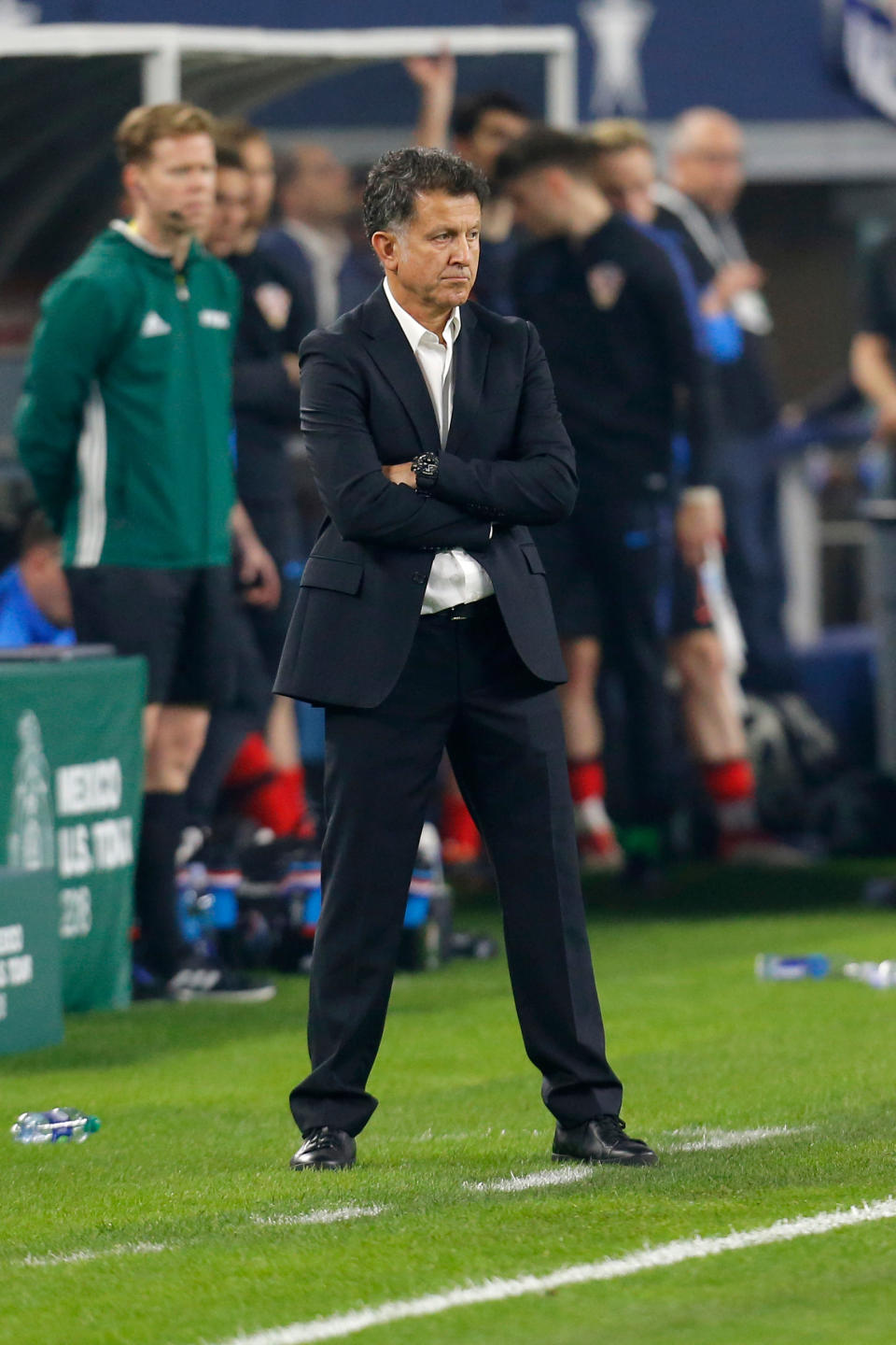 In this image taken on Tuesday, March 27, 2018 Mexico head coach Juan Carlos Osorio watches play during the second half of an international friendly soccer match against Croatia in Arlington, Texas, Tuesday, March 27, 2018. (AP Photo/Roger Steinman)