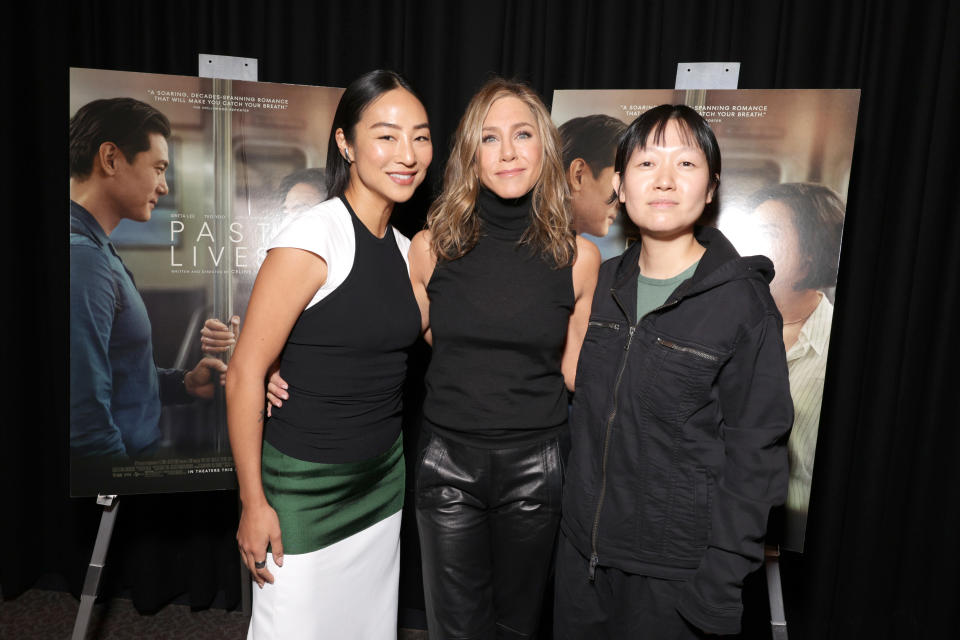 Greta Lee, Jennifer Aniston and Celine Song