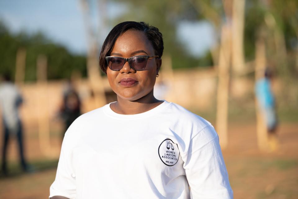 Chisomo Nyemba, the president of the Women Lawyers Association of Malawi, photographed at a pop-up legal clinic.