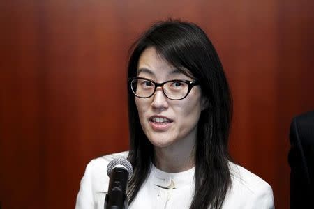 Ellen Pao speaks to the media after losing her high profile gender discrimination lawsuit against venture capital firm Kleiner, Perkins, Caufield and Byers in San Francisco, California March 27, 2015. REUTERS/Beck Diefenbach