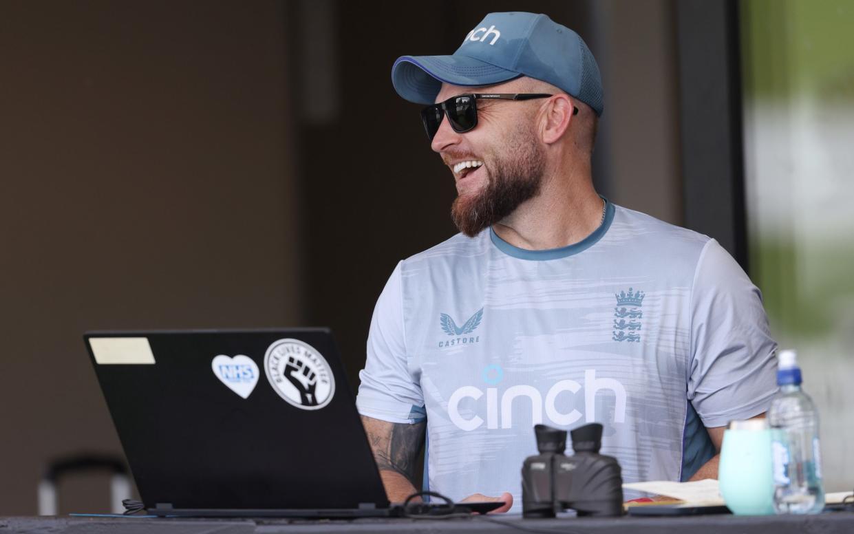 England coach Brendon McCullum looks on prior to day one of the Tour match between New Zealand XI and England at Seddon Park - Michael Bradley/Getty Images