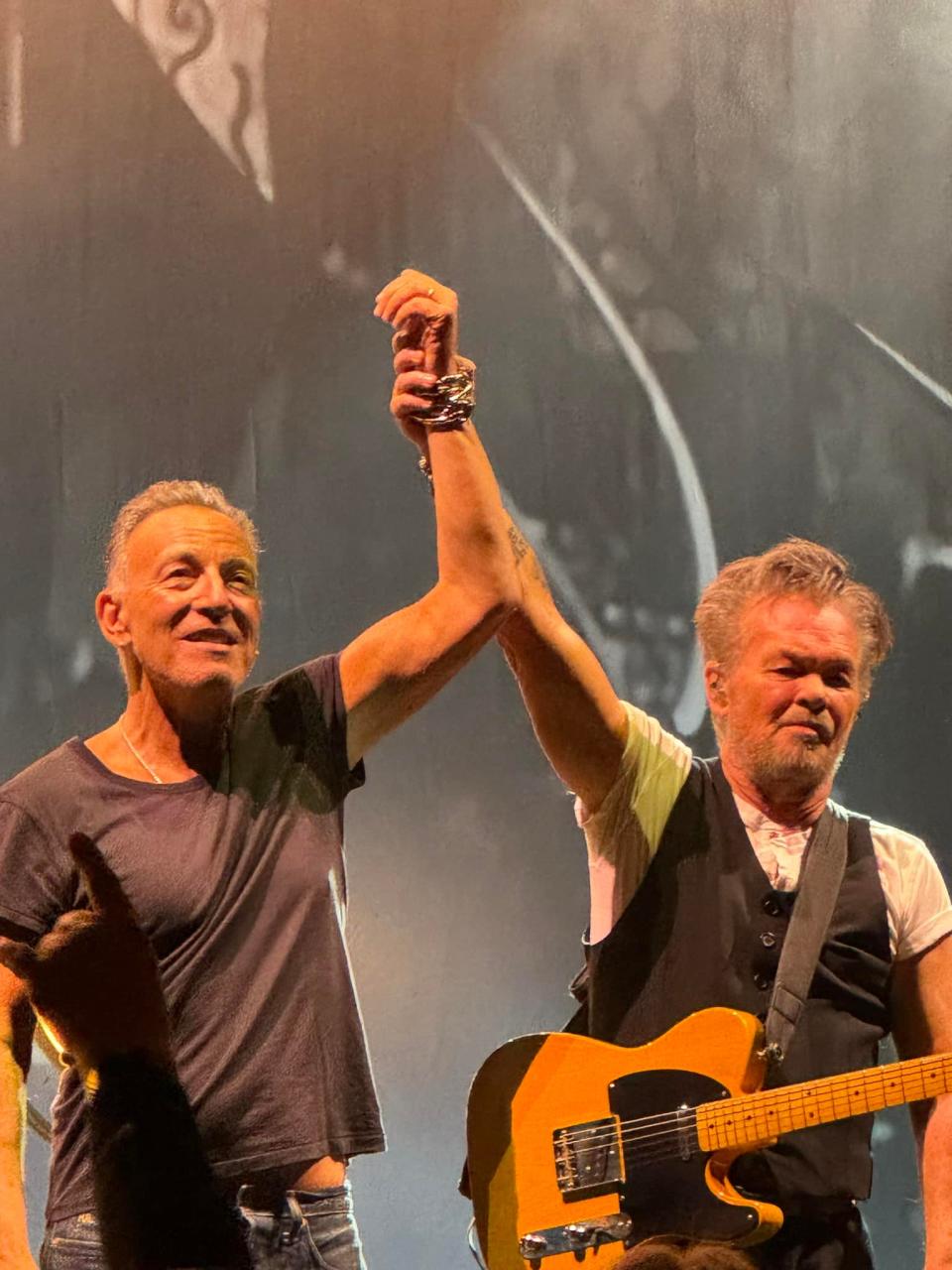 Bruce Springsteen joined John Mellencamp on stage March 10 at the New Jersey Performing Arts Center in Newark.