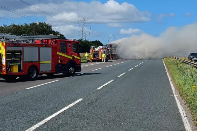 M62 to remain closed westbound after HGV burst into flames