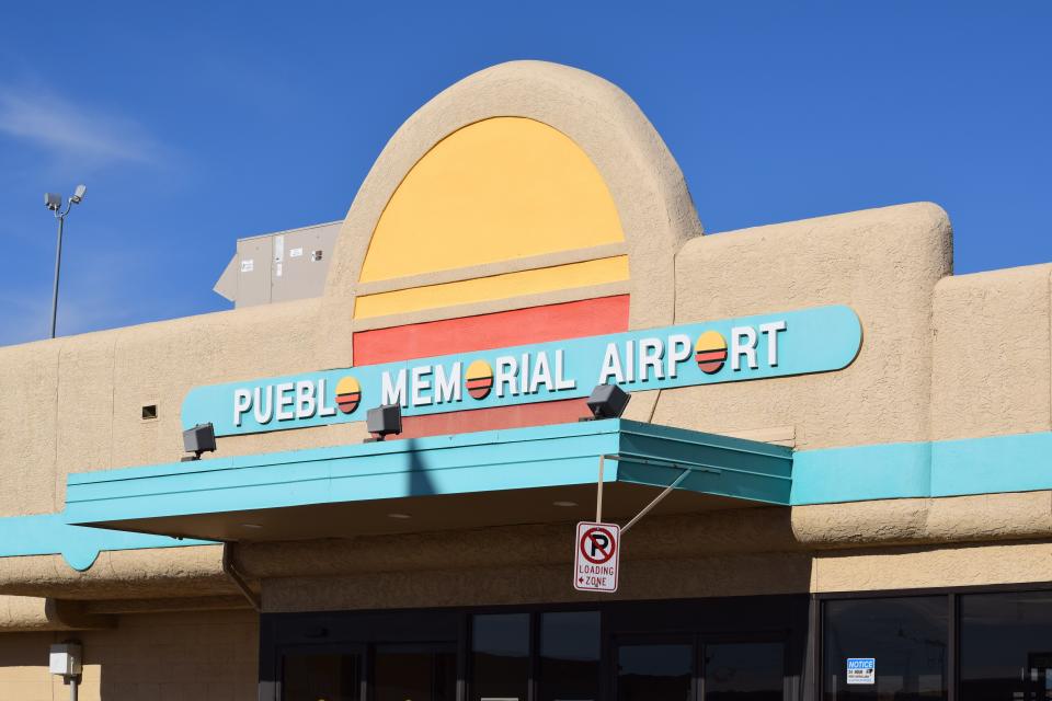 The entrance to Pueblo Memorial Airport in November 2023