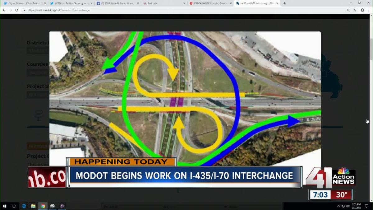 MoDOT construction on Interstate 435, Interstate 70 interchange to