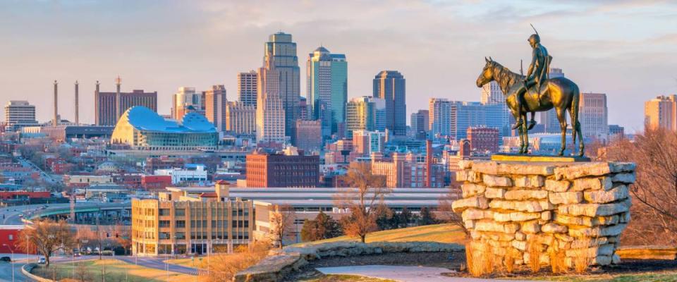 The Scout overlooking(108 years old statue) in downtown Kansas City. It was conceived in 1910