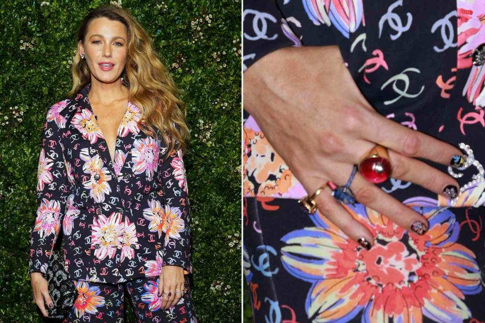 <p>Ammar Rowaid/Patrick McMullan via Getty (2)</p> Blake Lively rocks Chanel manicure at the label