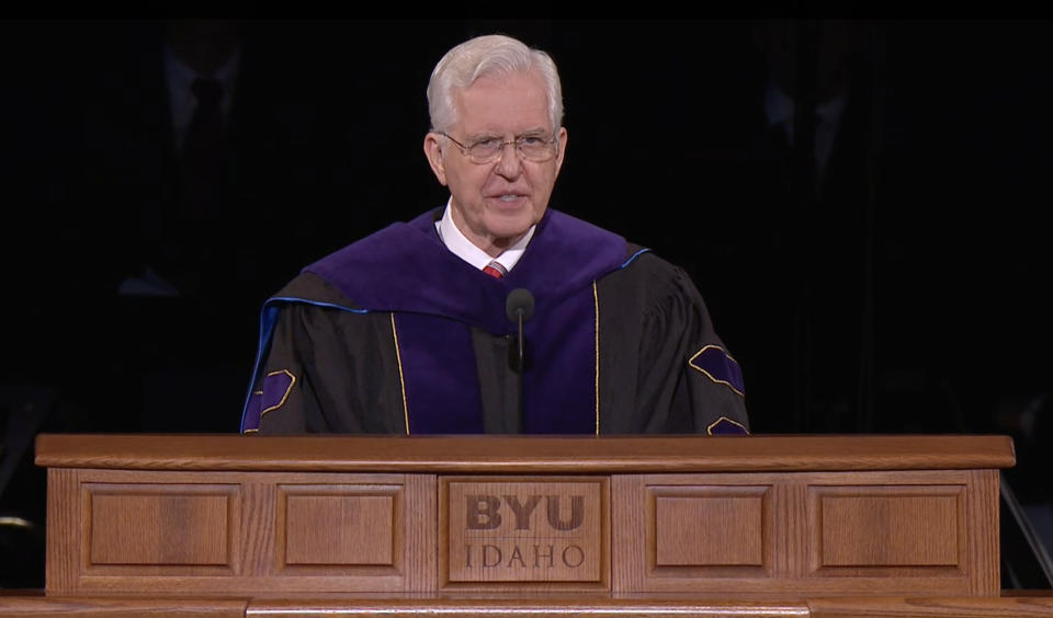 Elder D. Todd Christofferson speaks at the inauguration of new BYU-Idaho President Alvin F. Meredith on Oct. 10, 2023.