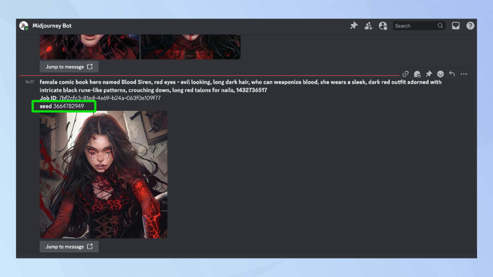 Screenshot of midjourney image seed number highlighted 