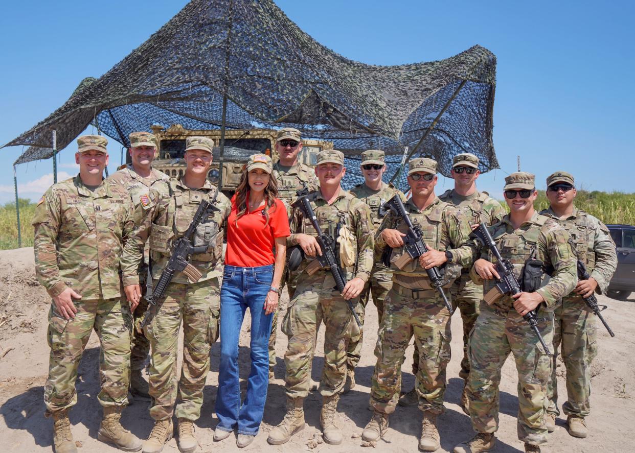 Gov. Kristi Noem visiting with South Dakota National Guard troops stationed at the U.S.-Mexico border in September 2023.