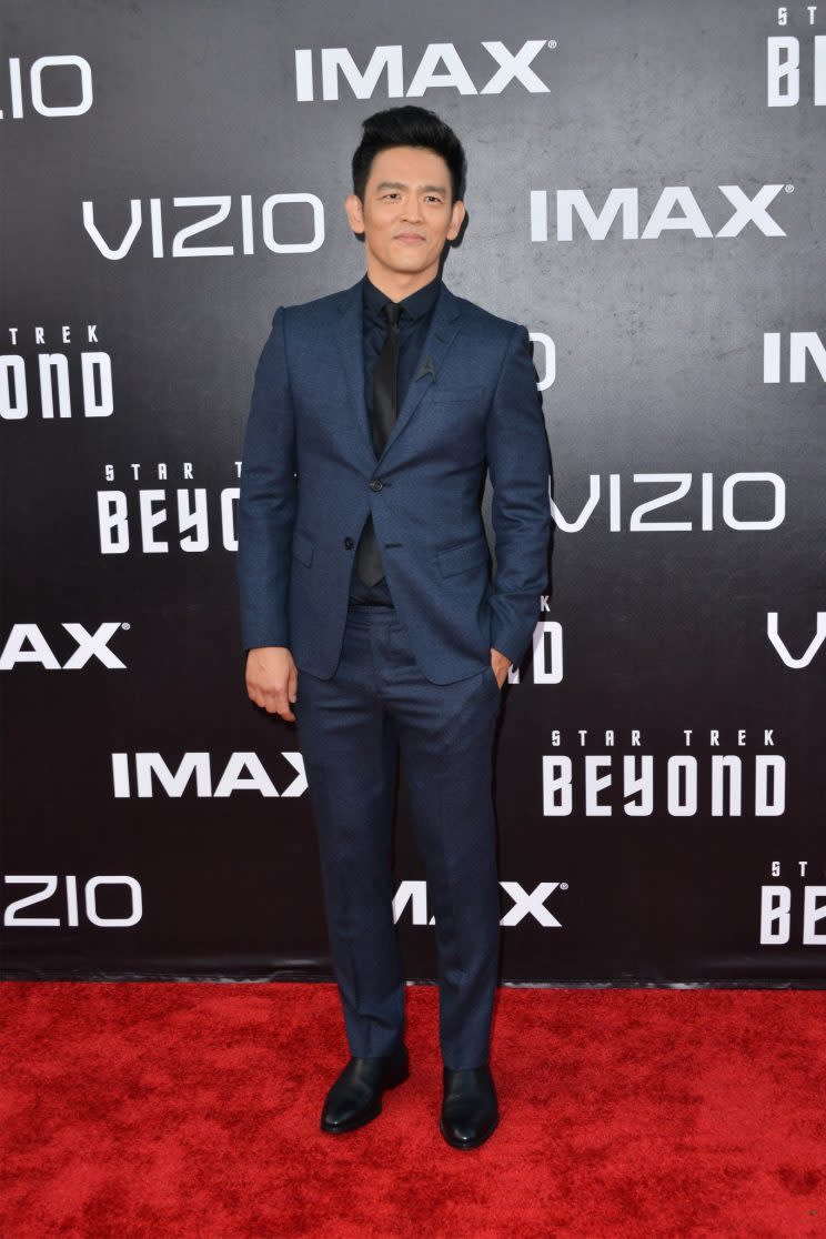 John Cho mixing blue and black.