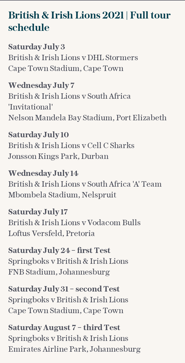 British & Irish Lions 2021 | Full tour schedule