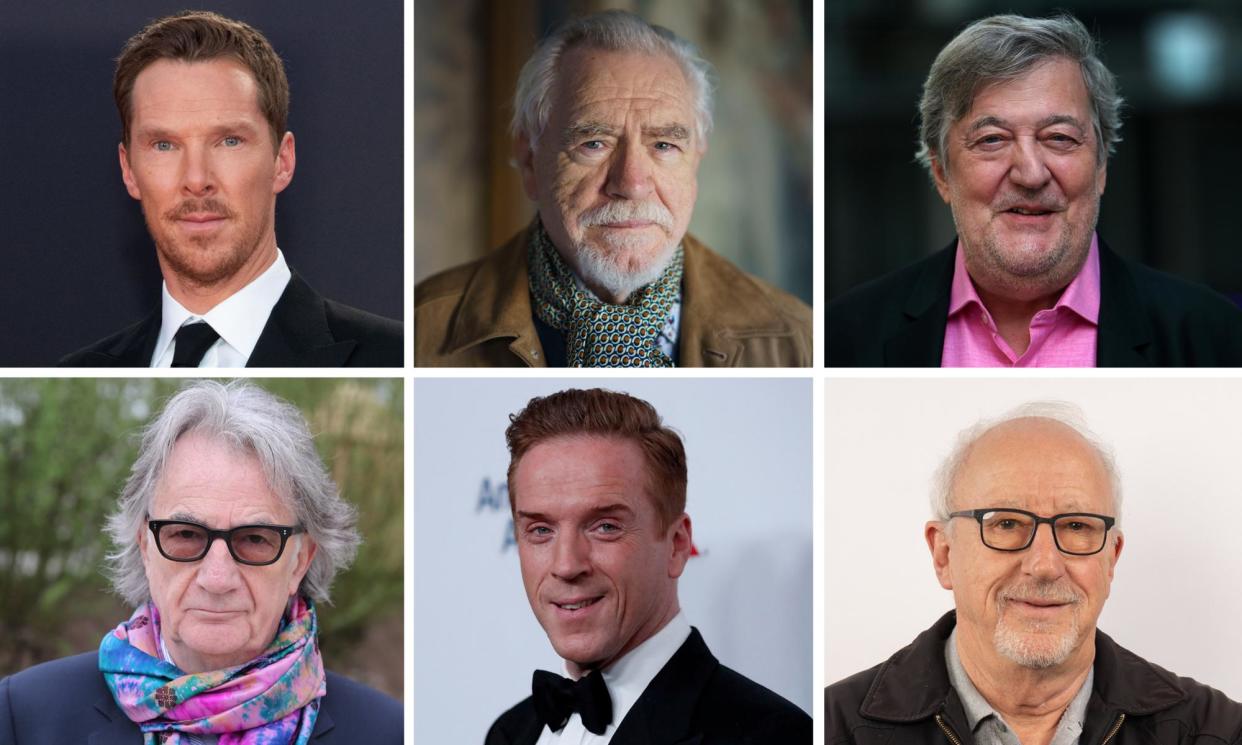 <span>Clockwise from top left: Benedict Cumberbatch, Brian Cox, Stephen Fry, Mark Knopfler, Damien Lewis and Paul Smith, who are all Garrick Club members.</span><span>Composite: EPA, Shutterstock, Getty Image</span>