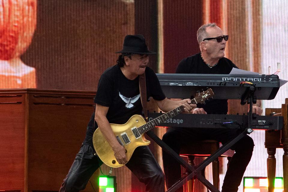 Carlos Santana performs during the "We Love NYC: The Homecoming Concert" in Central Park on Aug. 21, 2021, in New York City.