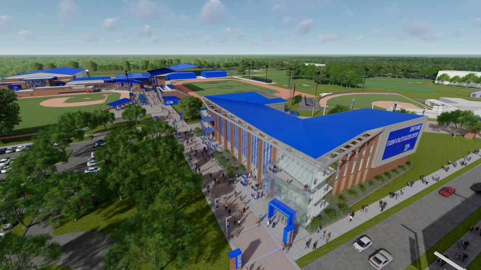 The University of Memphis' planned Student-Athlete Success Center is shown in this preliminary architectural rendering. The 60,000-plus square foot facility will be the hub of student-athlete welfare and the anchor of Tiger Park on the school's Park Avenue portion of campus.