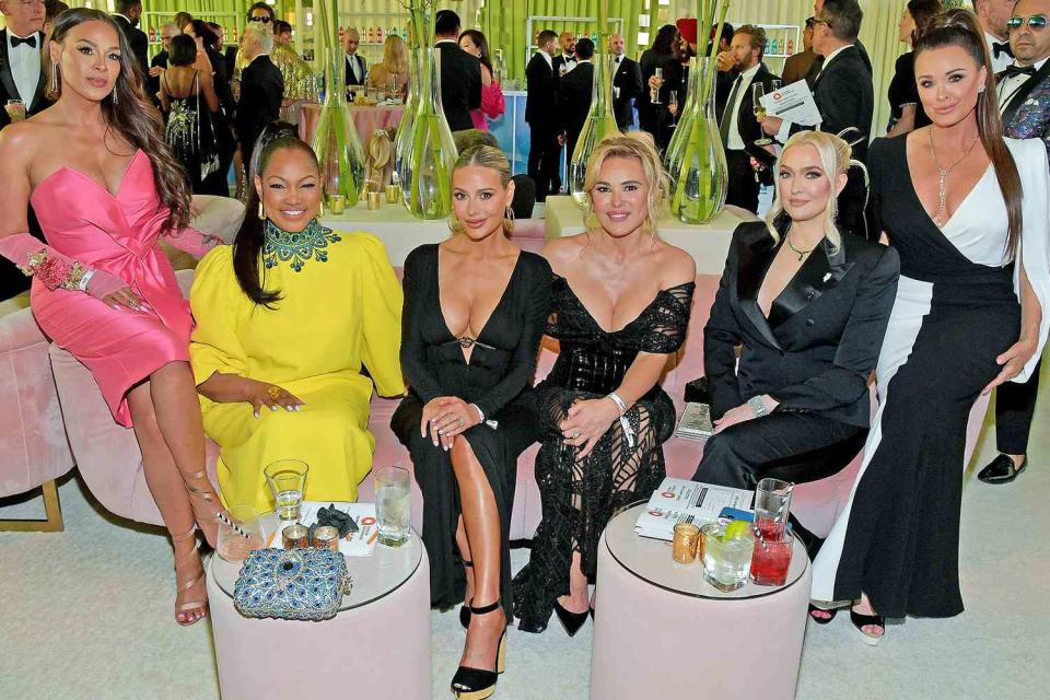 WEST HOLLYWOOD, CALIFORNIA - MARCH 27: (L-R) Sheree Zampino, Garcelle Beauvais, Dorit Kemsley, Sanela Diana Jenkins, Erika Jayne, and Kyle Richards attend Elton John AIDS Foundation 30th Annual Academy Awards Viewing Party Presenting Sponsor Neuro Brands, LLC on March 27, 2022 in West Hollywood, California. (Photo by Lester Cohen/Getty Images for Neuro Brands, LLC)