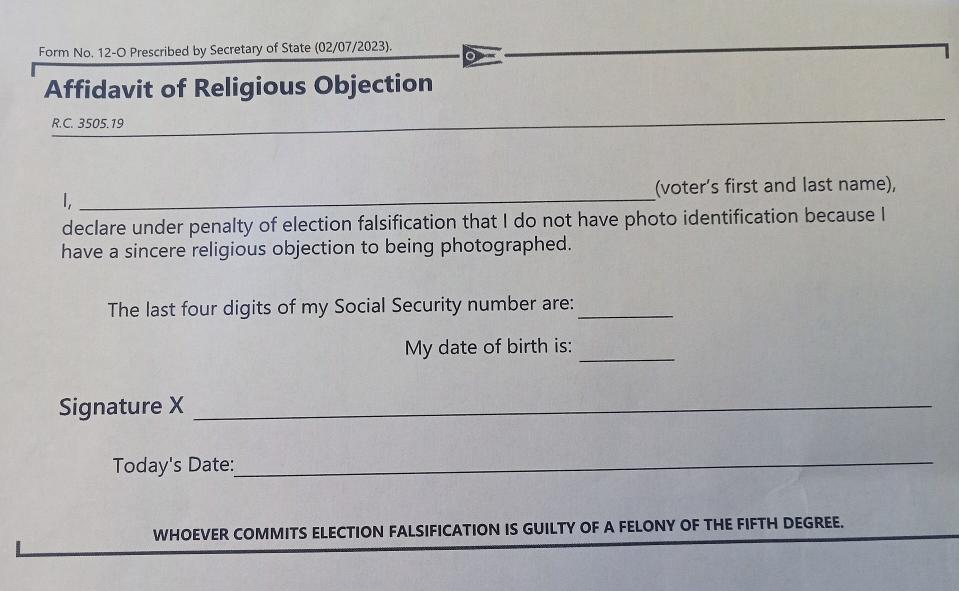 The Affidavit of Religious Objection will enable voters who do not have a photo ID to register for voting.