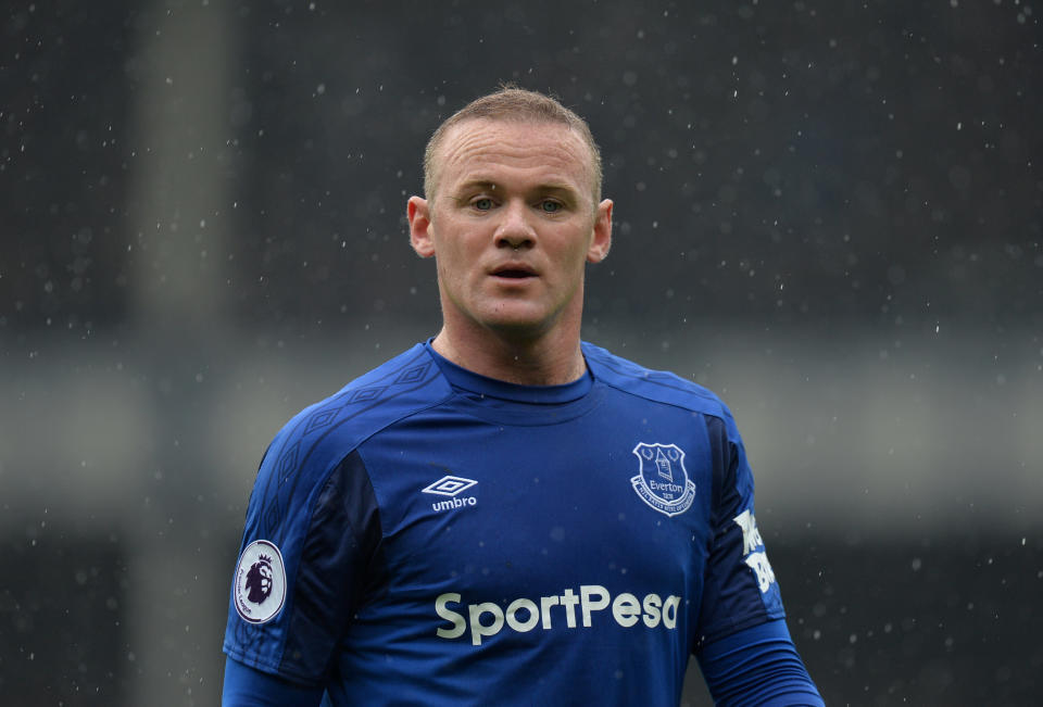 <p>Everton’s Wayne Rooney looks for a space </p>