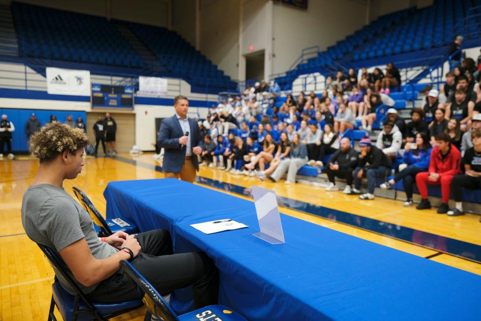 Jake Corbin, head coach, talks about Choctaw outside linebacker Will Smith, who signed with the University of Tulsa, Wednesday, Dec. 20, 2023.
