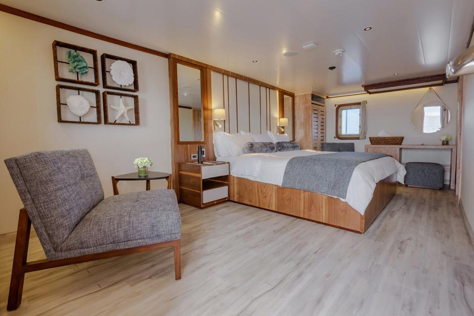 Interior of a master suite on board the Exterior of the Evolution with Quasar Expeditions, Evolution ship