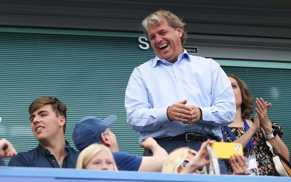 Todd Boehly, owner of Chelsea during the Premier League match between Chelsea FC and Tottenham Hotspur at Stamford Bridge - Offside via Getty Images