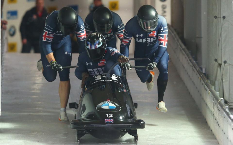 Lamin Deen, Ben Simons, Samuel Blanchet and Andrew Matthews compete at the 2018 BMW IBSF World Cup 4-man Bobsleigh - Getty Images Europe