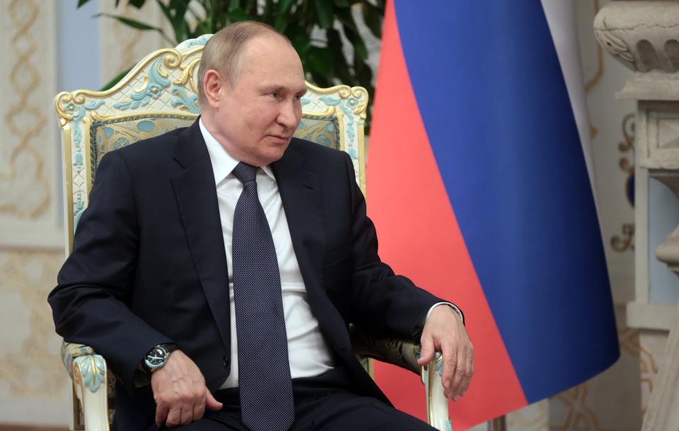 Russian President Vladimir Putin listens to Tajikistan's President Emomali Rakhmon during their meeting in Dushanbe, Tajikistan, Tuesday, June 28, 2022. (Alexander Shcherbak, Sputnik, Kremlin Pool Photo via AP)