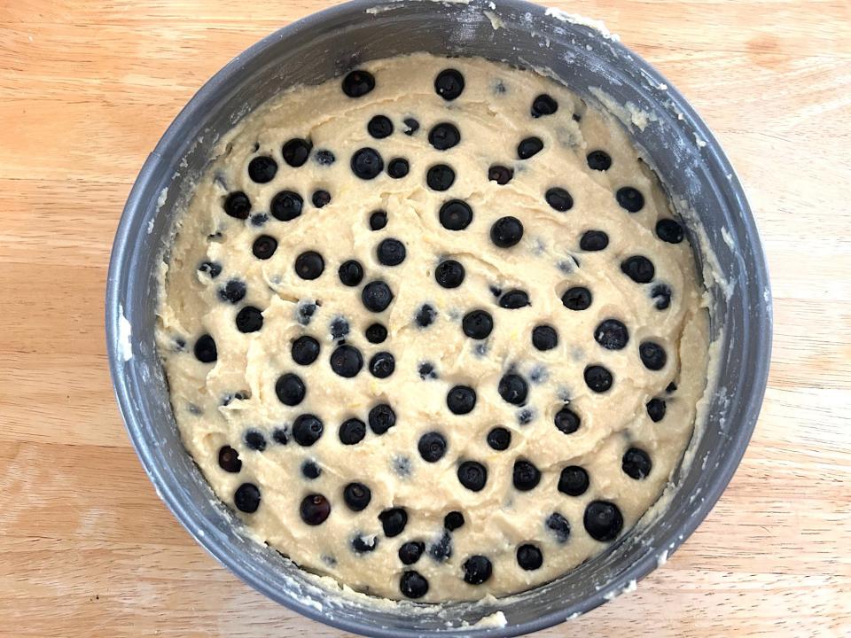 Adding blueberries to top of Ina Garten's Blueberry Ricotta Breakfast Cake