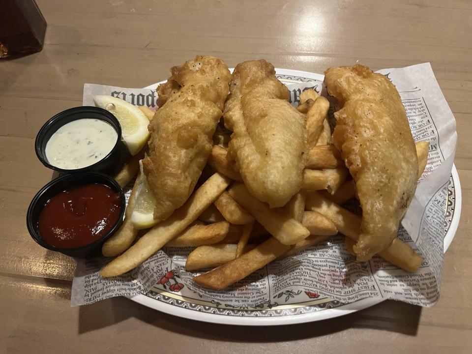 Plate of fish and chips.